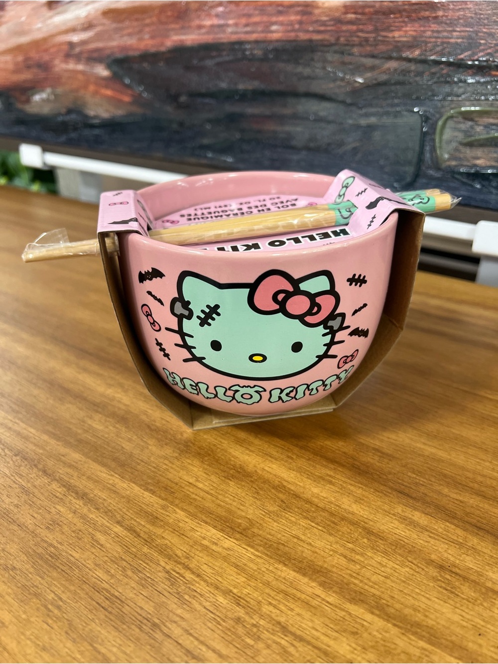 HELLO KITTY "FRANKIE" HALLOWEEN CERAMIC BOWL w/CHOPSTICKS
